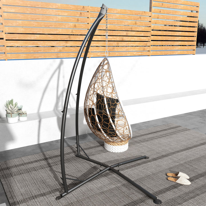 Outsunny Hammock Chair Stand, Hanging Heavy Duty Metal Frame Hammock Stand with Chain, for Hanging Hammock Air Porch Swing Chair, Egg Cahir