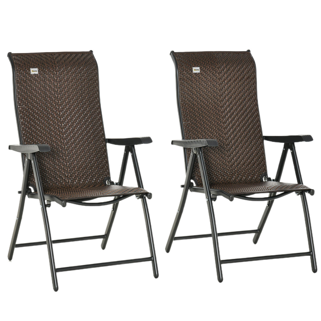 Set of Two Folding Garden Chairs, with Seven-Position Adjustable Backs - Brown