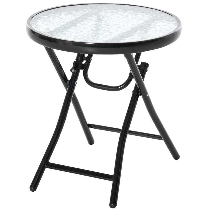 MCL Foldable Garden Table, Round Folding Table with Glass Tabletop and Safety Buckle for Patio, Garden, Outdoor, Indoor, Black