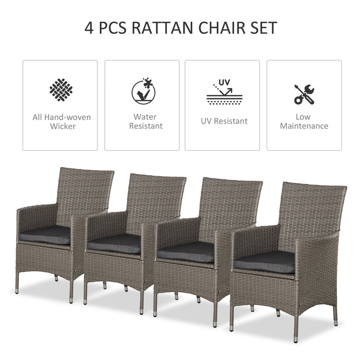 Set of Four Rattan Armchairs, with Cushions - Grey