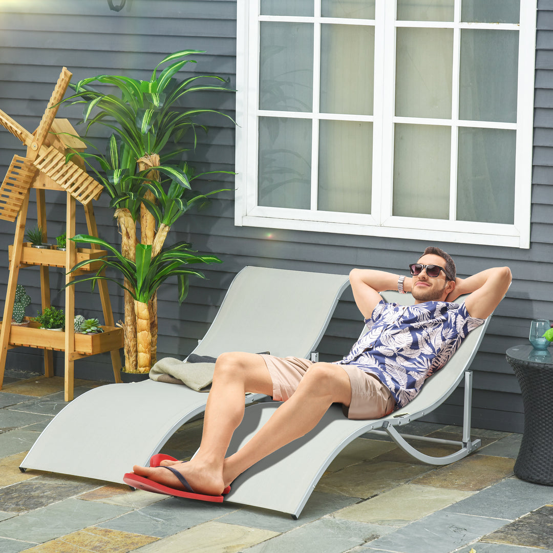 Set of 2 S-shaped Foldable Lounge Chair Sun Lounger Reclining Outdoor Chair for Patio Beach Garden, Beige