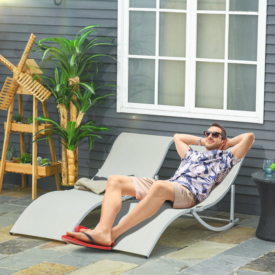 Set of 2 S-shaped Foldable Lounge Chair Sun Lounger Reclining Outdoor Chair for Patio Beach Garden, Beige