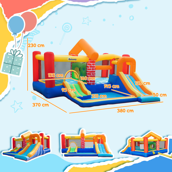 MCL 4 in 1 Kids Bouncy Castle Extra Large Double Slides & Trampoline Design Inflatable House Pool Climbing Wall with Blower Carrybag for Kids Age 3-8, 3.8 x 3.7 x 2.3m
