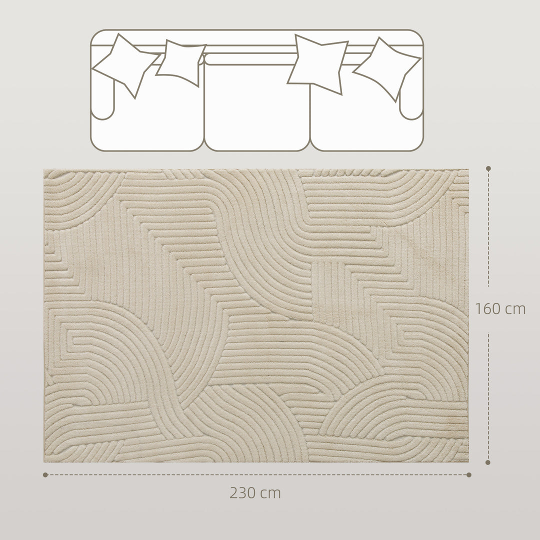Modern Geometric Rug, Thick &amp; Plush, Non-Slip, 230 x 160 cm, Cream, Li