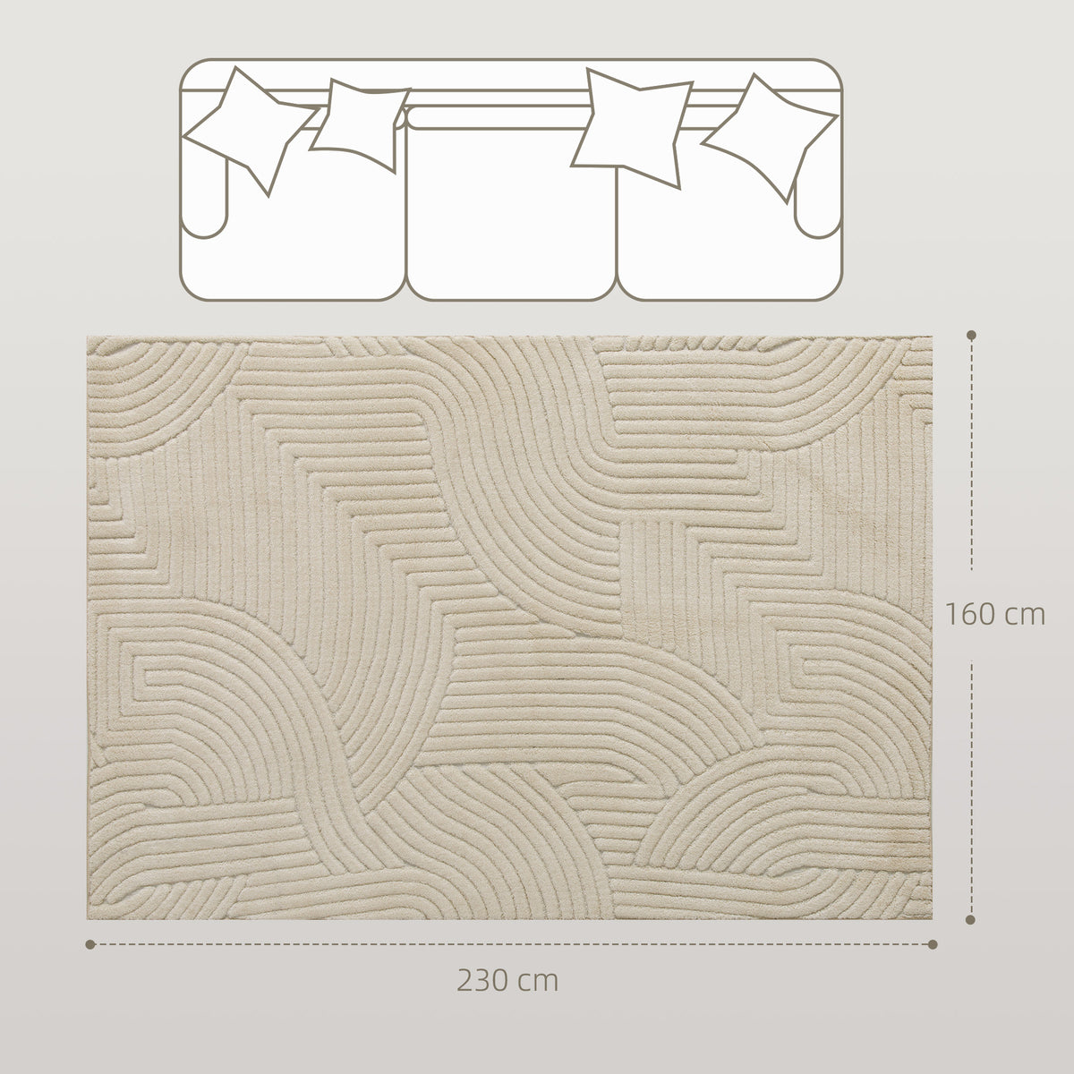Modern Geometric Rug, Thick & Plush, Non-Slip, 230 x 160 cm, Cream, Li