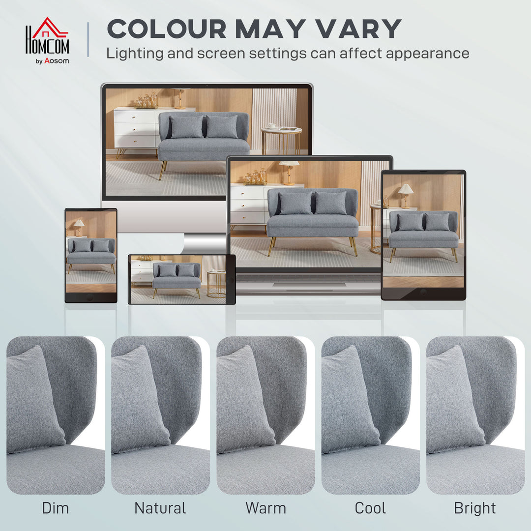 2 Seater Sofa, Linen-look Fabric Small Sofa with Wing Back, Thick Seat, Metal Legs