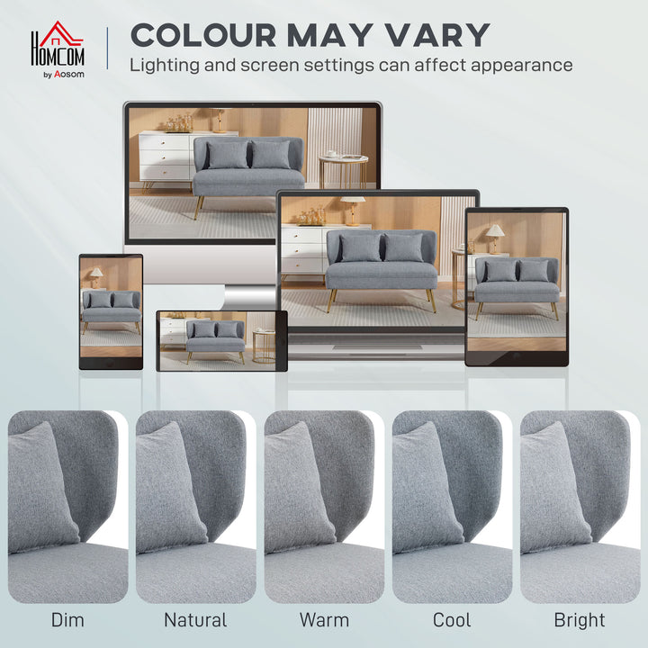 2 Seater Sofa, Linen-look Fabric Small Sofa with Wing Back, Thick Seat, Metal Legs