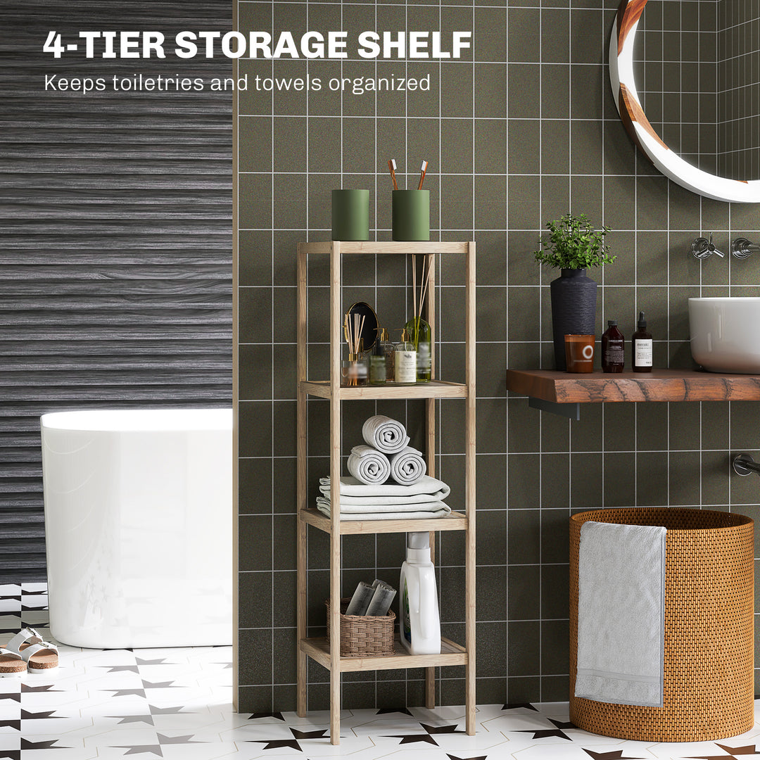 Four-Tier Bamboo Bathroom Shelf - Natural Finish