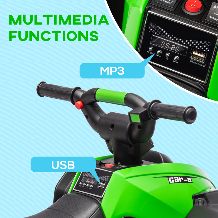 12V Ride-On Quad Bike, with Music, Horn, LED Lights, for Ages 3-5 Years, Green