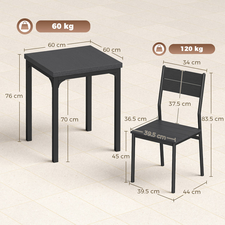 3 Piece Space-Saving Kitchen Table and Chairs, Dining Table Set for 2 