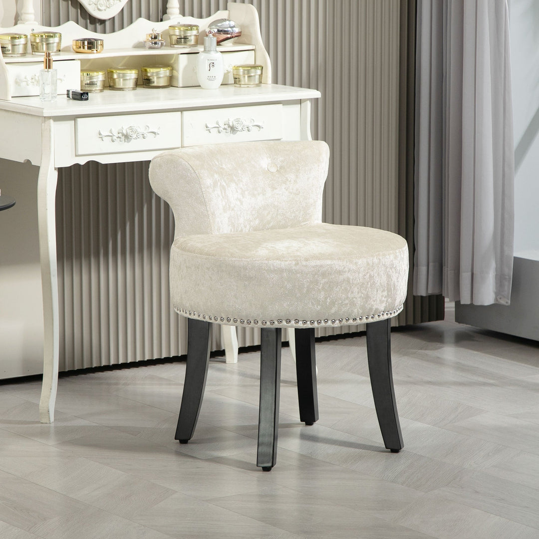 Dressing Table Stool with Rubber Wood Legs, Ice Velvet Vanity Stool for Living Room Bedroom