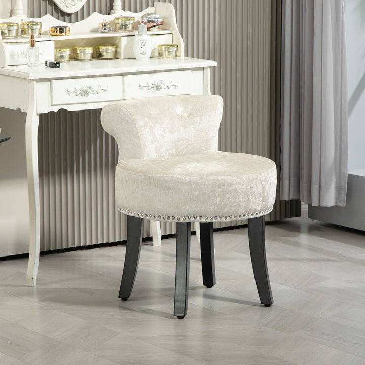 Dressing Table Stool with Rubber Wood Legs, Ice Velvet Vanity Stool for Living Room Bedroom