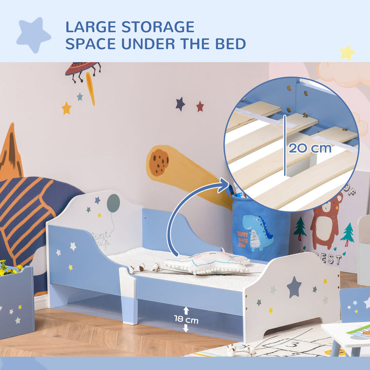 HOMCOM Kids Toddler Wooden Bed Round Edged with Guardrails Stars Image 143 x 74 x 59 cm Blue | Aosom UK