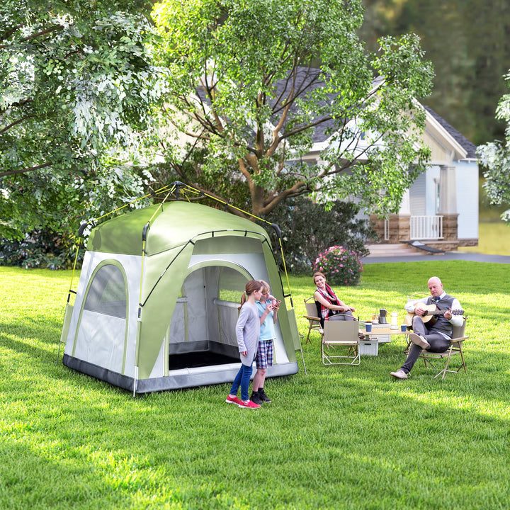 Instant Pop Up Camping Tent, 4 Man Dome Tent with 4 Doors, Sewn-in Groundsheet, Carry Bag and Top Hook for Fishing Hiking Festival, Green