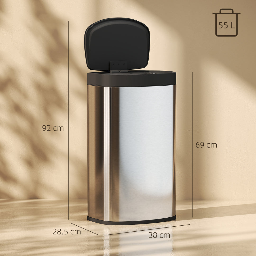 MCL 55L Sensor Bin with Soft-Close Lid, Automatic Touchless Motion Sensor Kitchen Bin with Fingerprint Resistant Stainless Steel for Hygienic Gyms, Home Office Use, Silver Tone