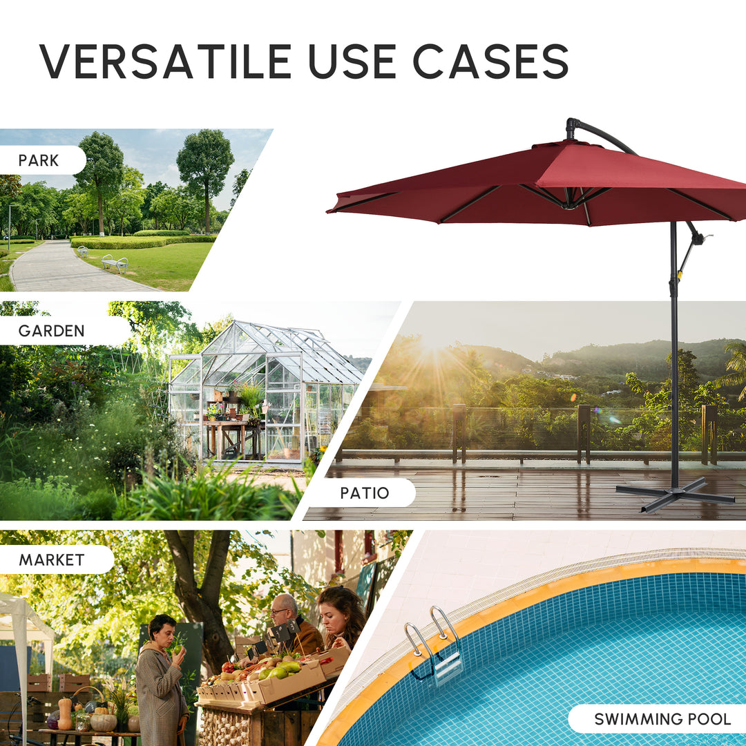 Cantilever Umbrella Parasol Hanging Banana Steel Dark Green 3M Patio Wine Red