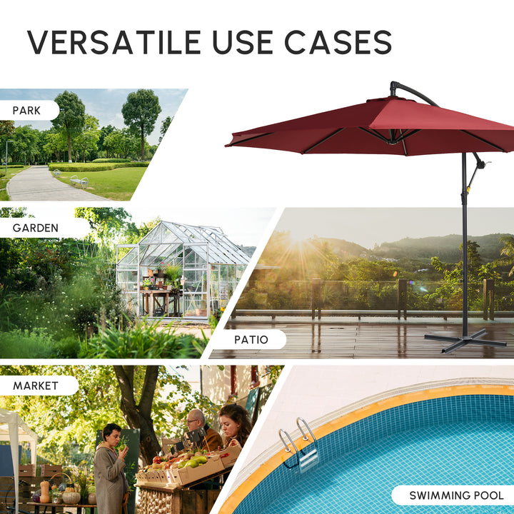Cantilever Umbrella Parasol Hanging Banana Steel Dark Green 3M Patio Wine Red