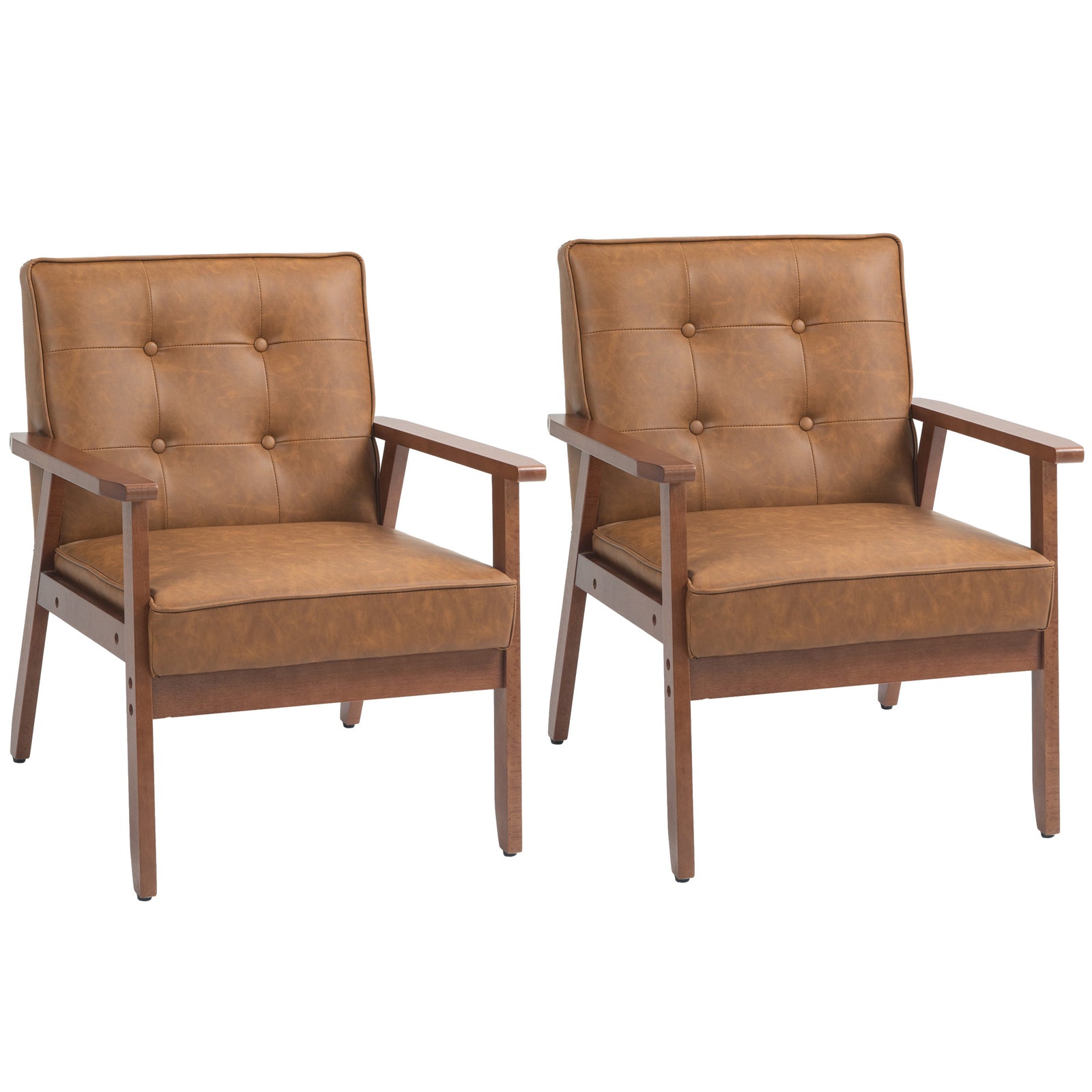 2 Pack Retro-Style Accent Chair, with Faux Leather Seat - Brown
