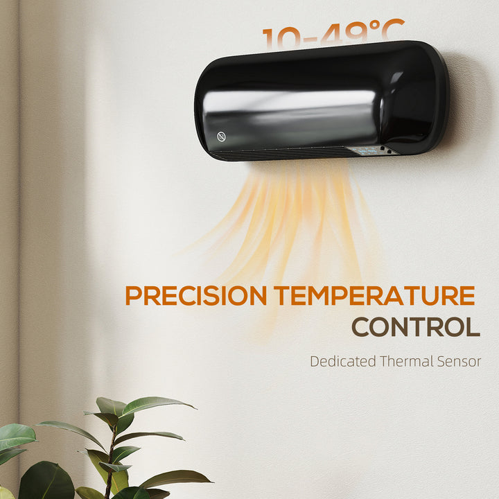 HOMCOM 2000W Ceramic Electric Heater with Fan, Adjustable Thermostat, Wall Mounted - Black