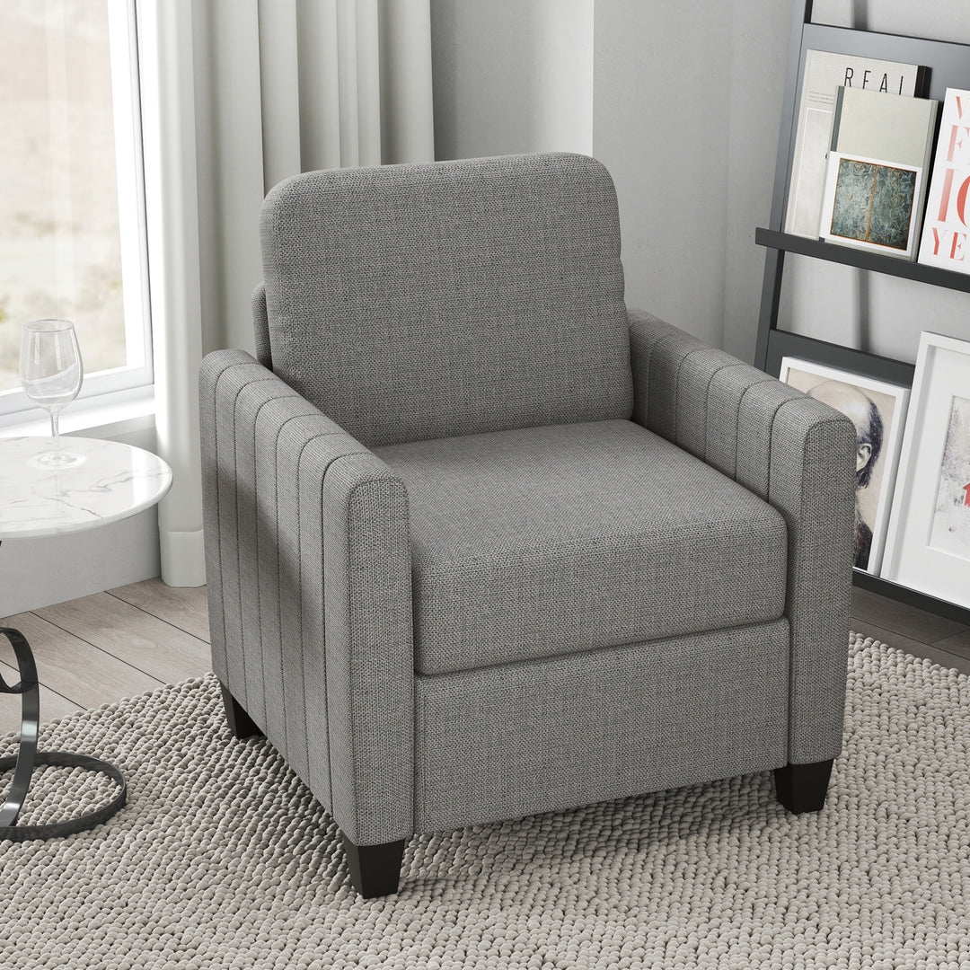 Modern Boxy Linen-Look Armchair - Light Grey