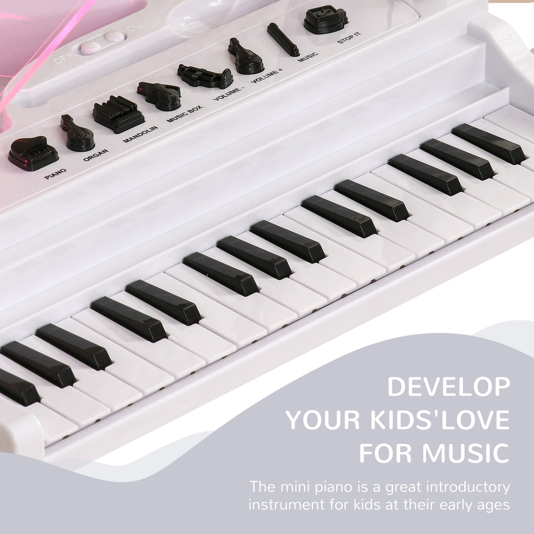 AIYAPLAY Children's 32-Key Electronic Piano Keyboard w/ Stool, Interactive Lights, Microphone, Variety of Sounds for Kids, White | Aosom UK