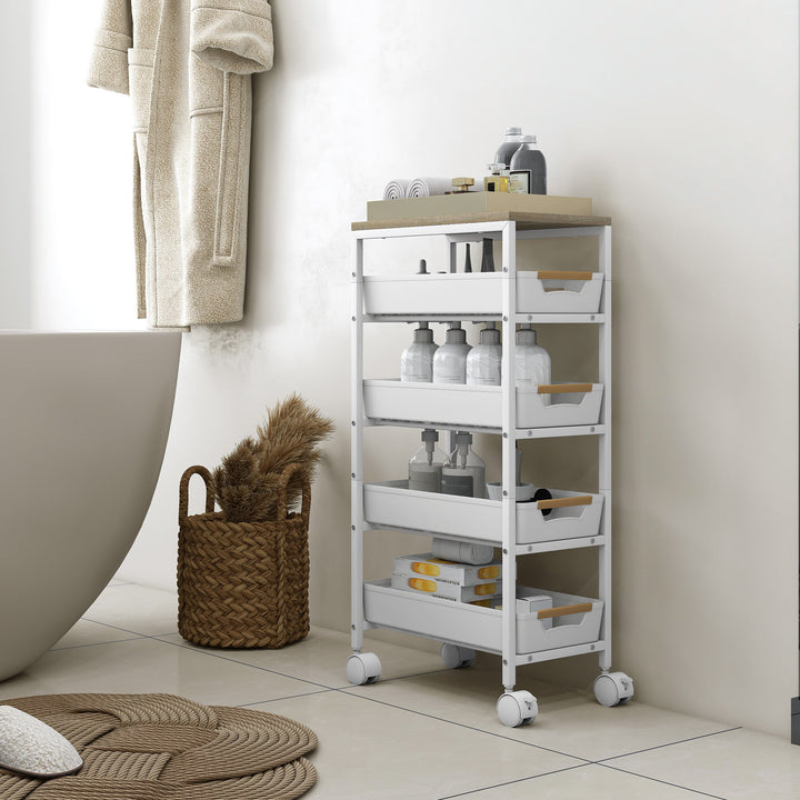 5-Tier Storage Trolley on Wheels - White