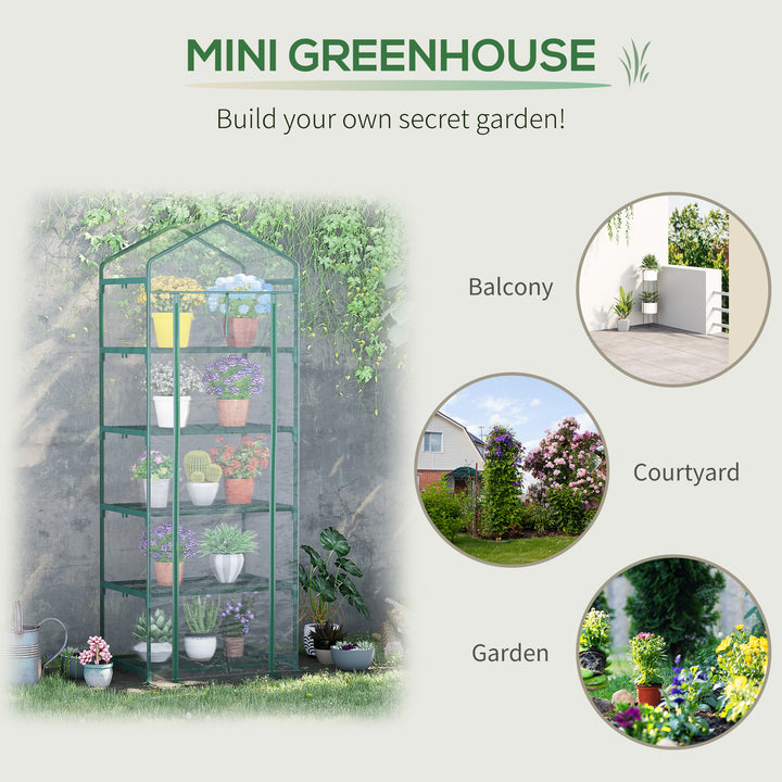 Outsunny 5 Tier Portable Greenhouse, Outdoor Flower Stand with PVC Cover, Metal Frame, Transparent, 69 x 49 x 193 cm