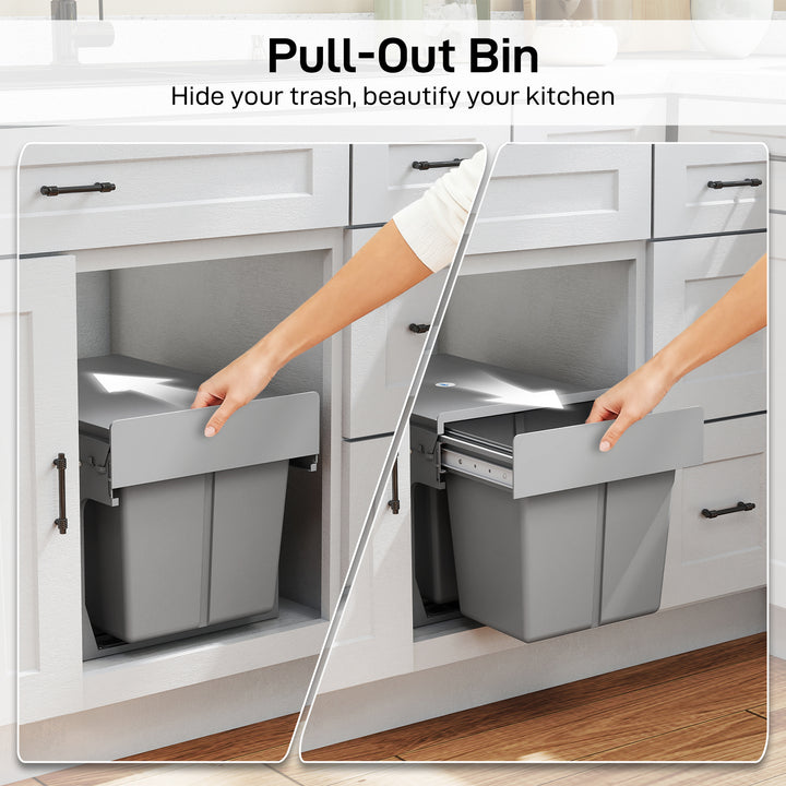 Pull Out Bin, Under Sink Bin - 2 Removable Compartments (15L Each) for 400mm Cabinets