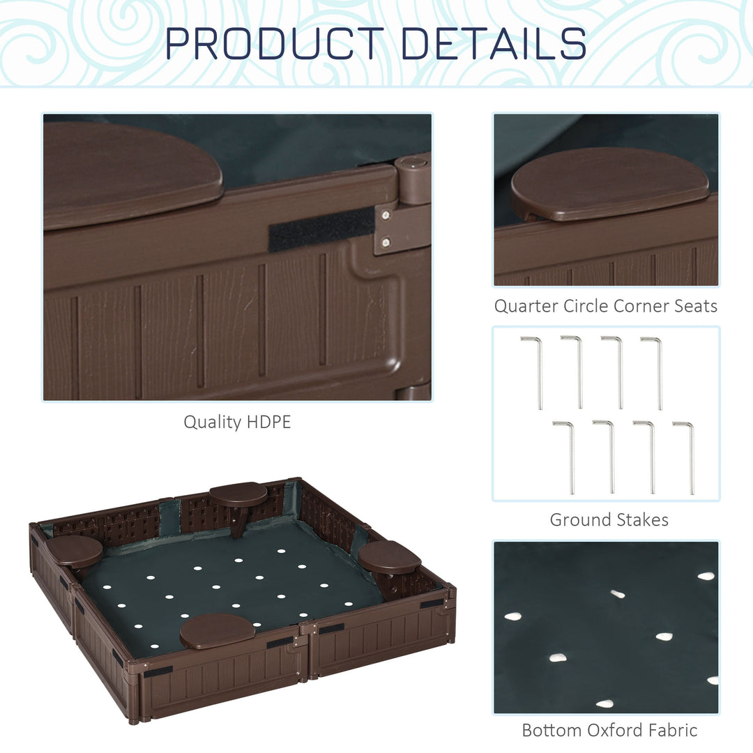Sand Pit Children's Plastic Sandpit w/ Water-Resistant Oxford Cover Bottom Fabric Liner kid Playset for 3-12 years old, Garden, Outdoor - (Brown)