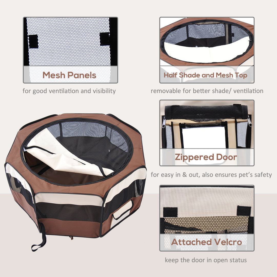 Portable Cat Dog Playpen Pet Puppy Rabbit Guinea Pig Pen Run Dia 90 x 41H cm Indoor & Outdoor Brown