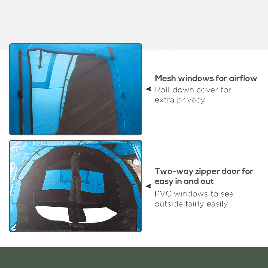 3-4 Man Tunnel Tent, Two Room Camping Tent with Windows, Portable Carry Bag, for Fishing, Hiking, Sports, Festival - Blue