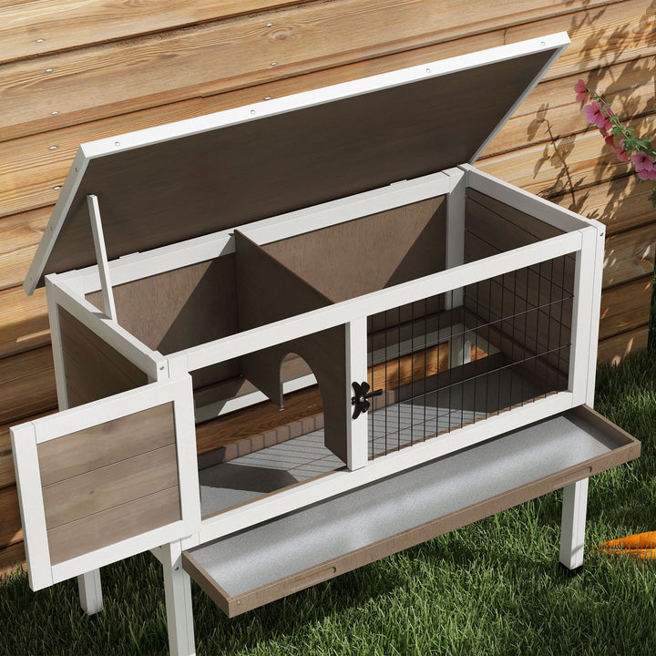 Wooden Guinea Pig Hutch, Small Animal Cage with Slide-out Tray, Openable Asphalt Roof, 84 x 43 x 70cm, Brown