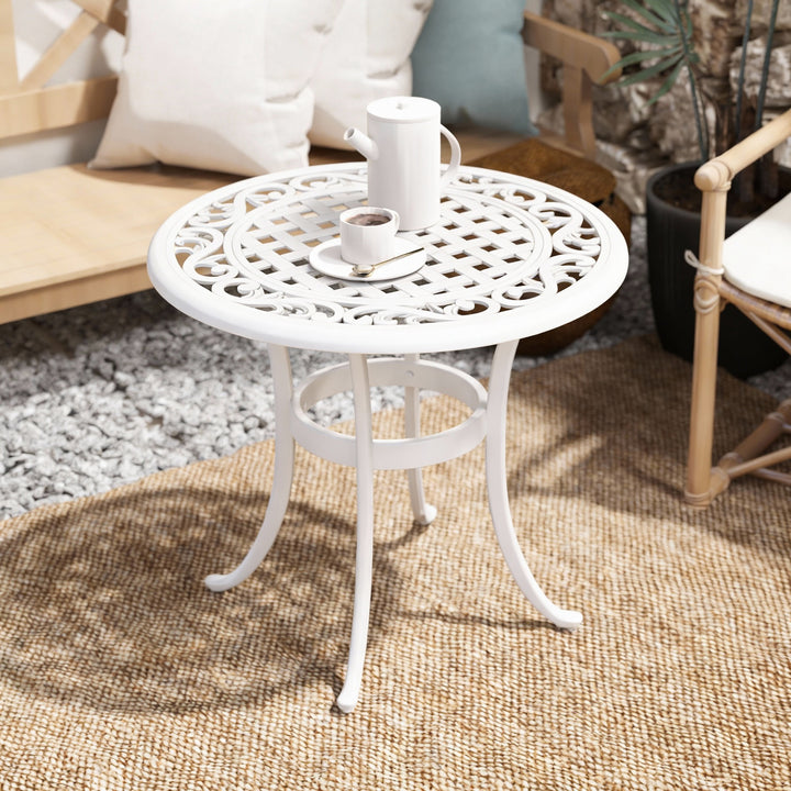 60 cm Round Garden Table, Cast Aluminium Outdoor Patio Table, White