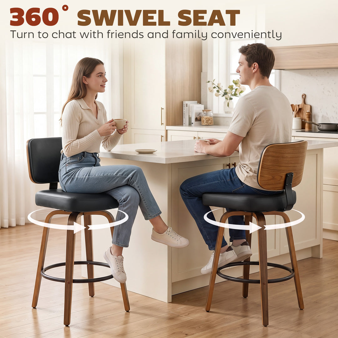Bar Stools 360° Swivel Breakfast Bar Stools Padded PU Seat Footrest - view 6
