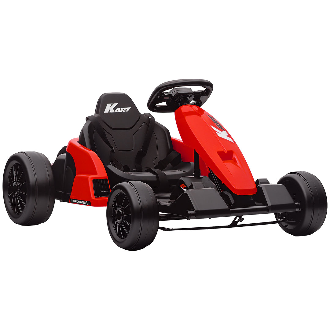 24V Electric Go Kart, Drift Kart with Adjustable Seat, Slow Start, 5-Point Harness, Music, Horn, for 6-12 Years