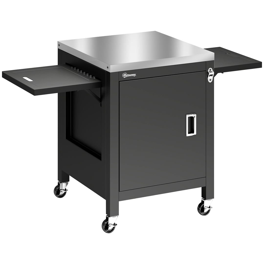 Outdoor Grill Cart with Stainless Steel Tabletop, BBQ Table with a Cab