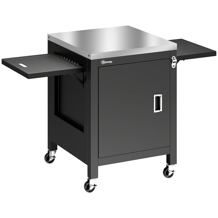 Outdoor Grill Cart with Stainless Steel Tabletop, BBQ Table with a Cab