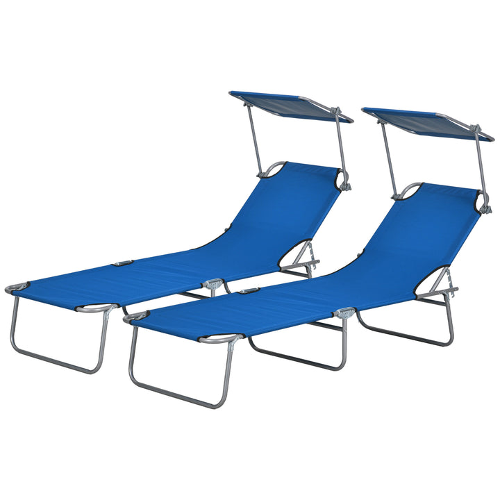 Outsunny Outdoor Foldable Sun Lounger Set of 2, 4 Level Adjustable Backrest Reclining Sun Lounger Chair w/ Angle Adjust Sun Shade for Beach | Aosom UK