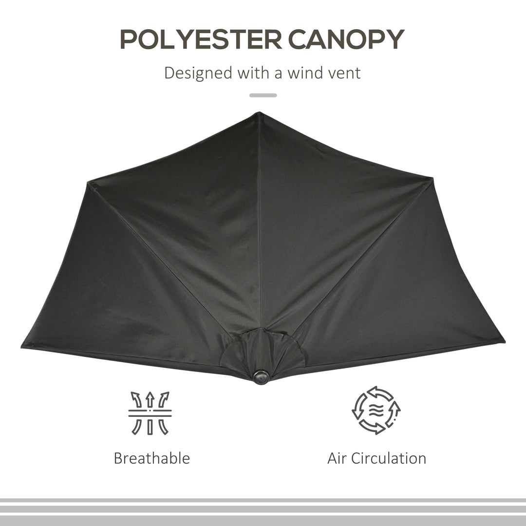 2.7m Garden Half Parasol, Outdoor Balcony Umbrella with 5 Steel Ribs, Patio Sun Shade, Black