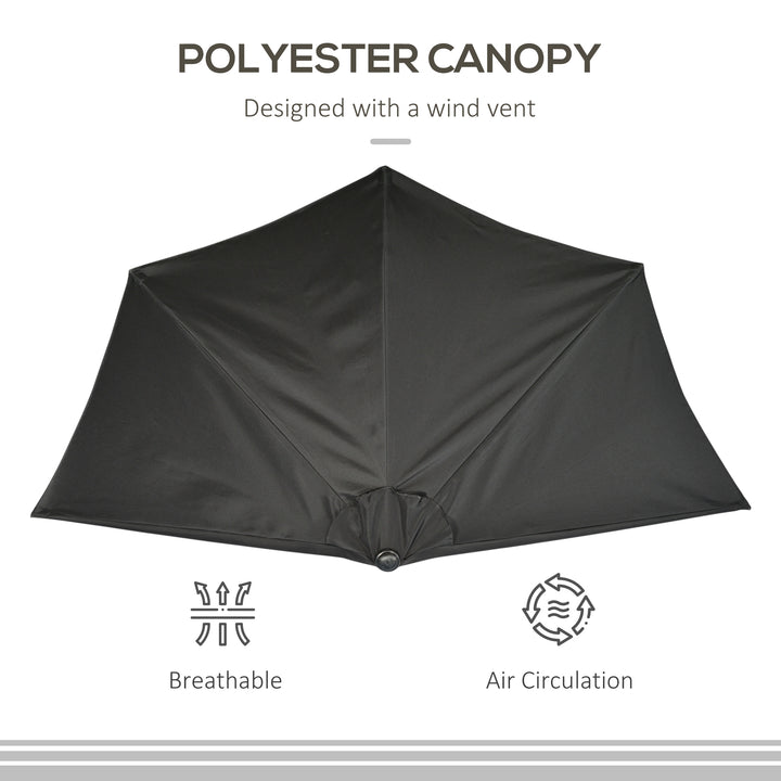 2.7m Garden Half Parasol, Outdoor Balcony Umbrella with 5 Steel Ribs, Patio Sun Shade, Black