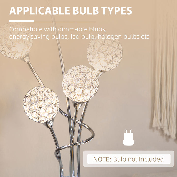 MCL Crystal Floor Lamps for Living Room Bedroom with 5 Light, Modern Upright Standing Lamp, 34x25x156cm, Silver