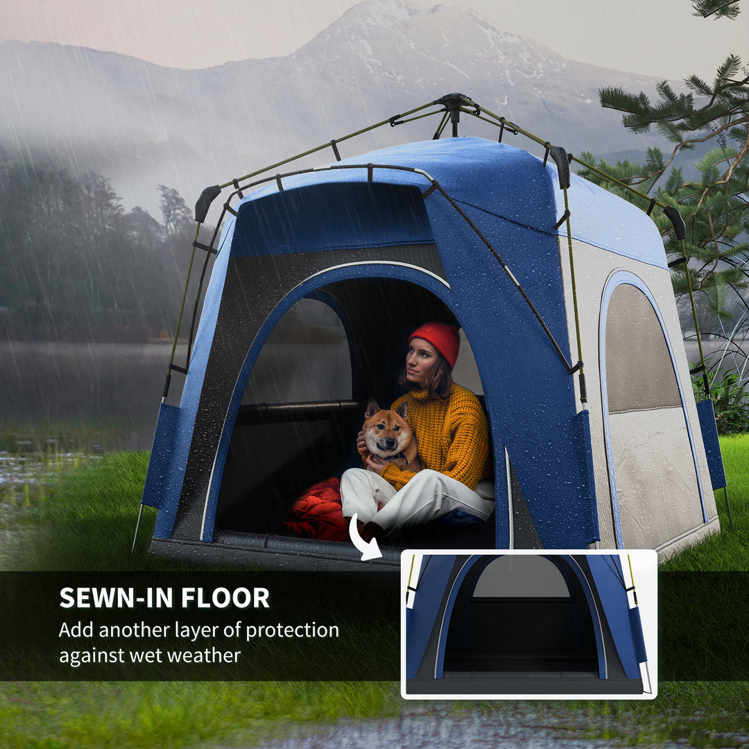 Instant Pop Up Camping Tent, 4 Man Dome Tent with 4 Doors, Sewn-in Groundsheet, Carry Bag and Top Hook for Fishing Hiking Festival, Grey
