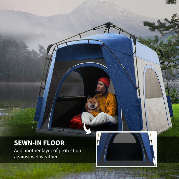 Instant Pop Up Camping Tent, 4 Man Dome Tent with 4 Doors, Sewn-in Groundsheet, Carry Bag and Top Hook for Fishing Hiking Festival, Grey