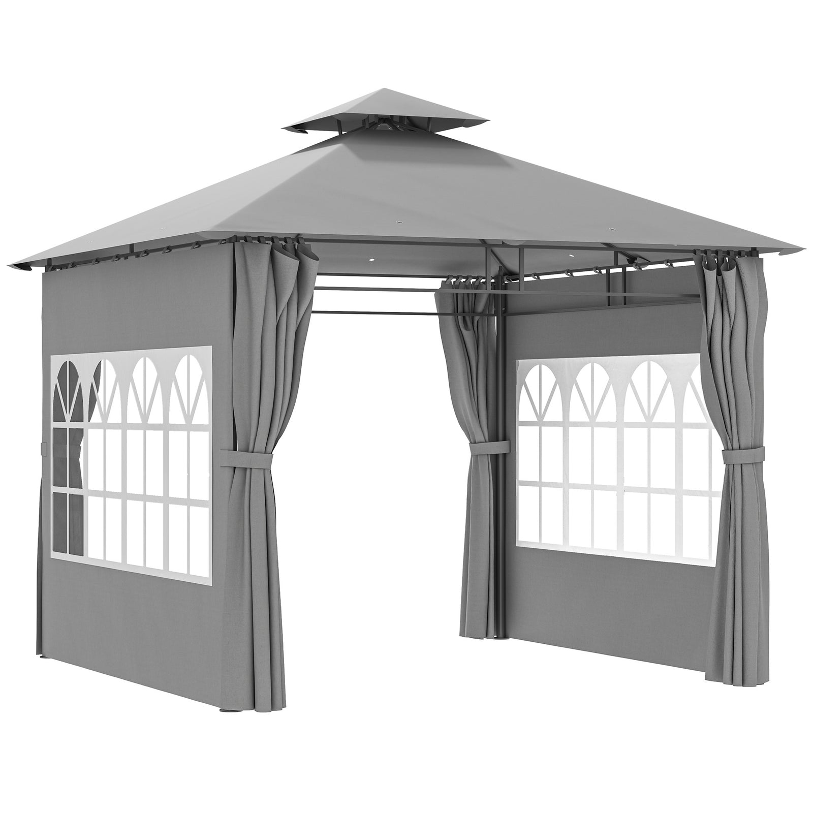 3 x 3 m Garden Gazebo, Double Roof Metal Gazebo with Removable Sidewalls and Church Windows, Outdoor Canopy Shelter, Light Grey