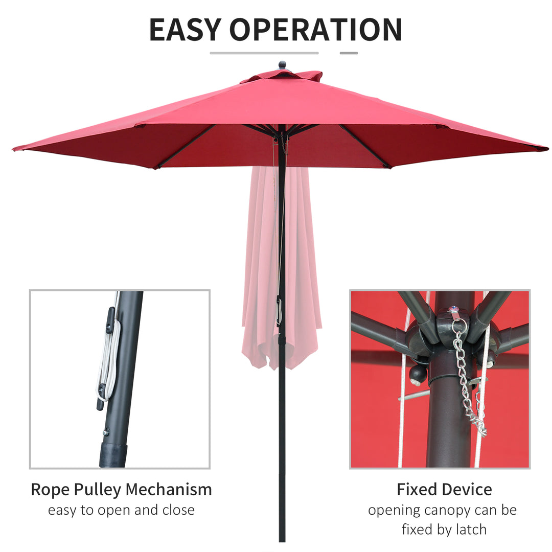 2.8m Garden Parasol Umbrella, Round Outdoor Market Table Umbrella Sun Shade Canopy, Wine Red