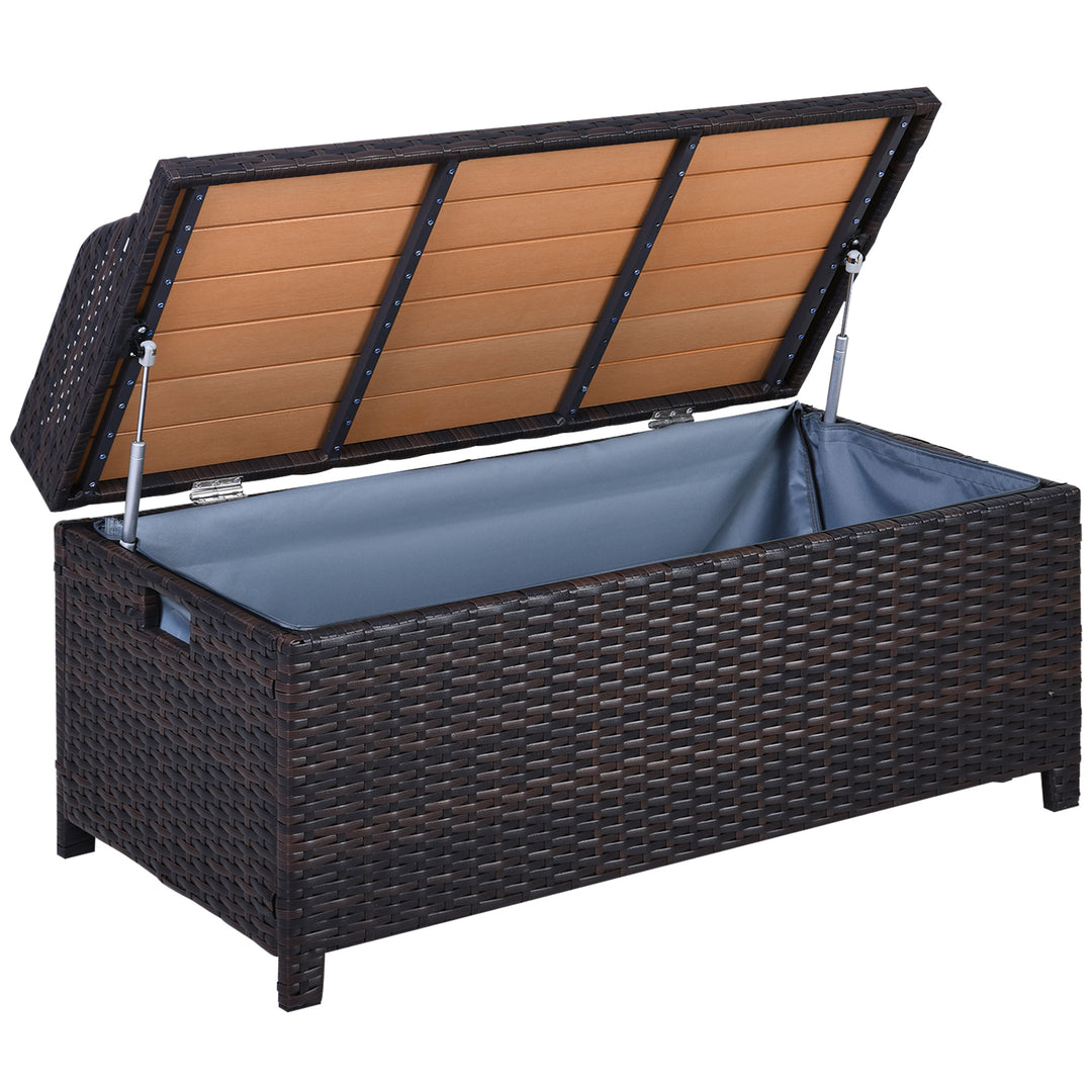 130 L Rattan Garden Storage Box, with Seat - Mixed Brown