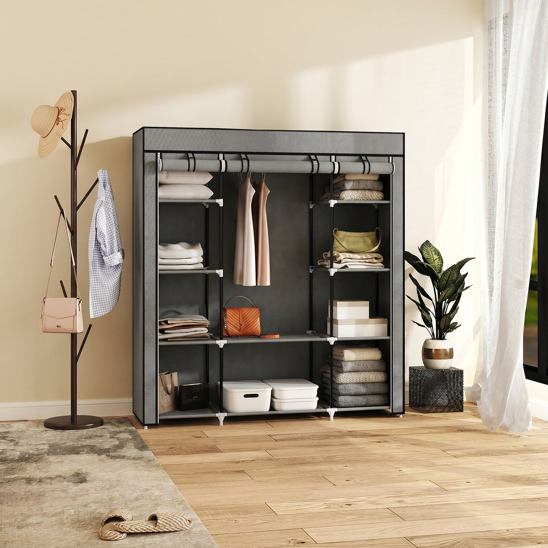 Clothes Storage Organiser with Hanging Rail, Shelves, Portable Wardrob