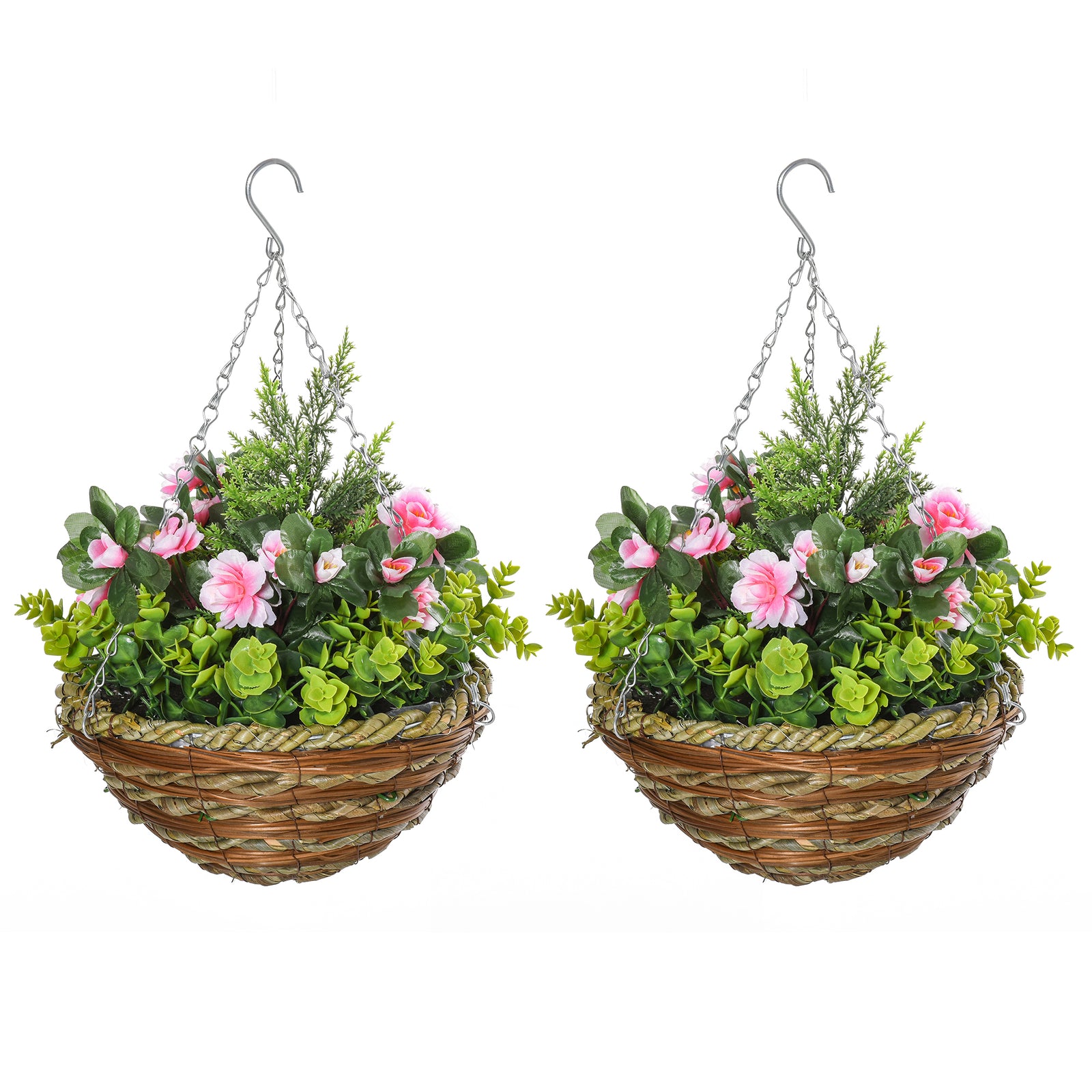 Set of Two Hanging Lisianthus Flower Pots - Pink/Green