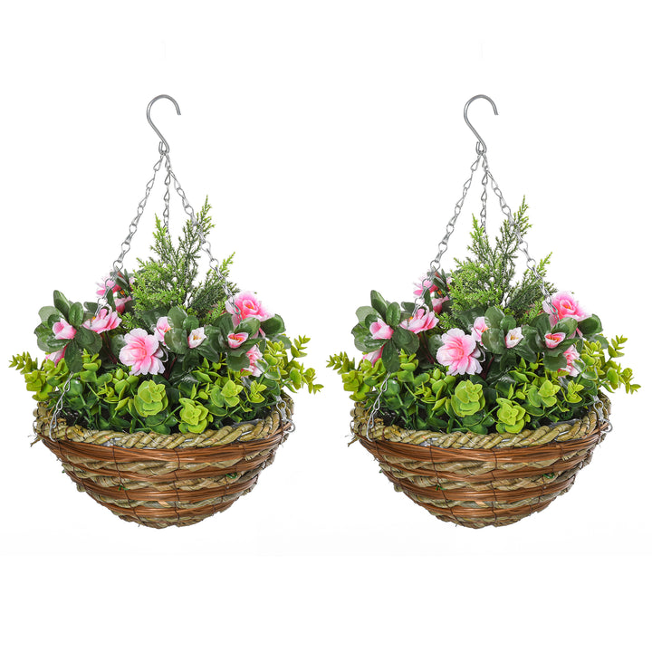 MCL Set of Two Hanging Lisianthus Flower Pots - Pink/Green