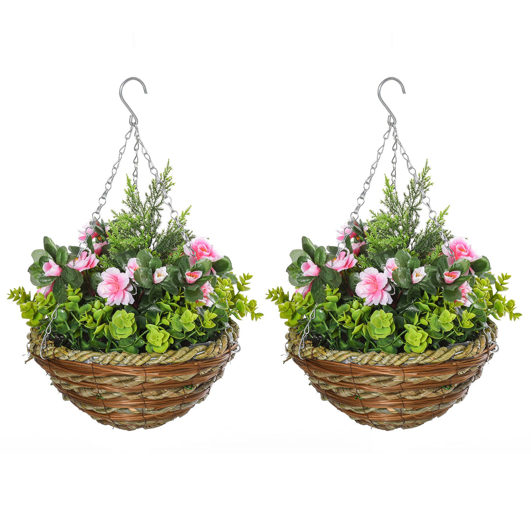 Set of Two Hanging Lisianthus Flower Pots - Pink/Green